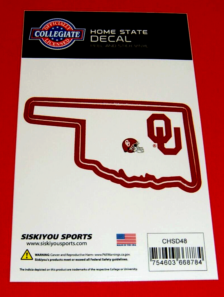 Oklahoma Sooners Home State Vinyl Auto Decal NCAA (Oklahoma Shape)