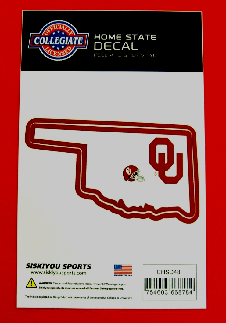 Oklahoma Sooners Home State Vinyl Auto Decal NCAA (Oklahoma Shape)