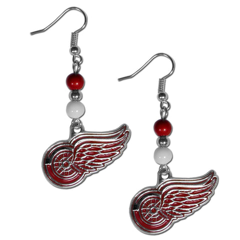 Detroit Red Wings Dangle Earrings (Fan Bead) NHL Licensed Jewelry