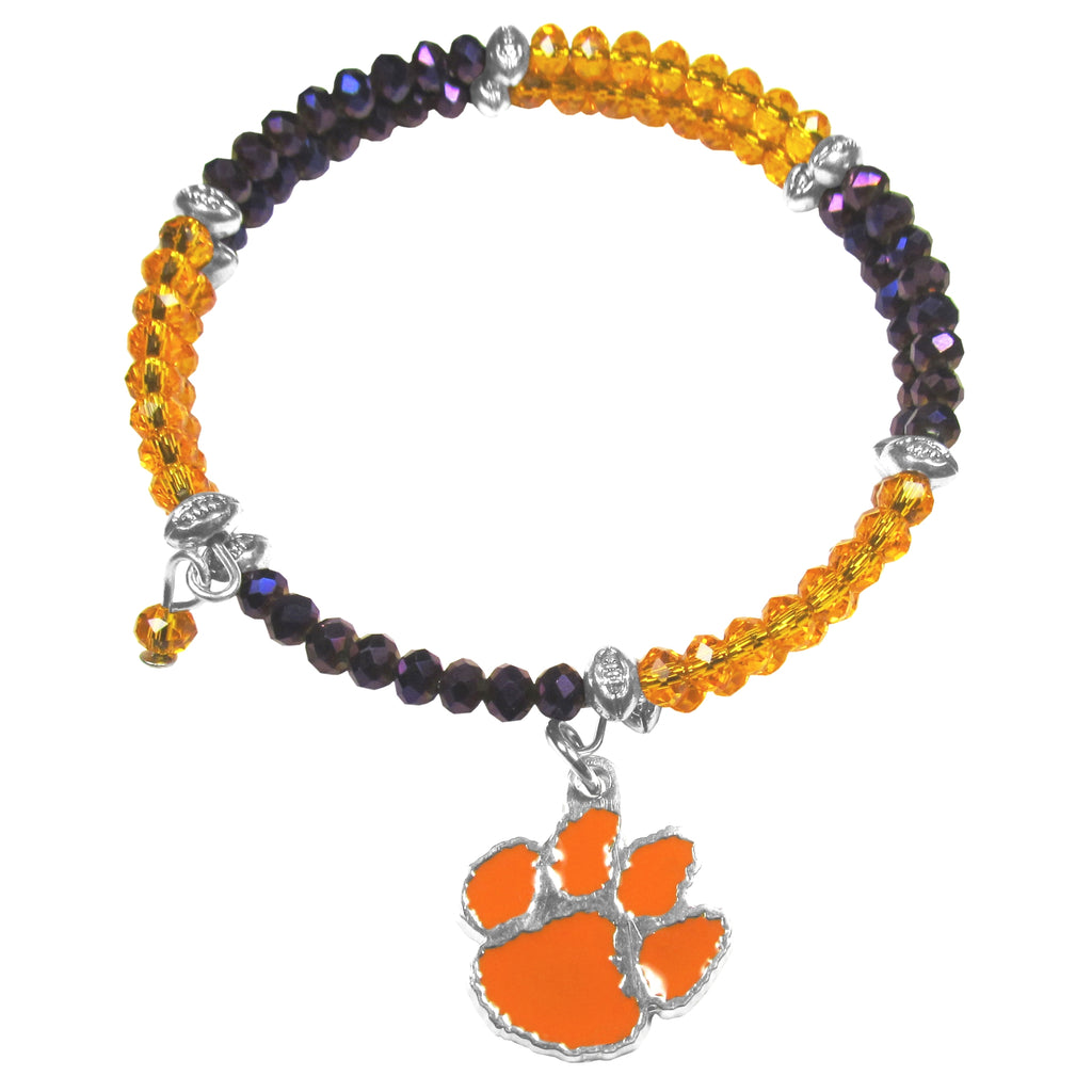 Clemson Tigers Crystal Memory Wire Bracelet w/ Charm NCAA