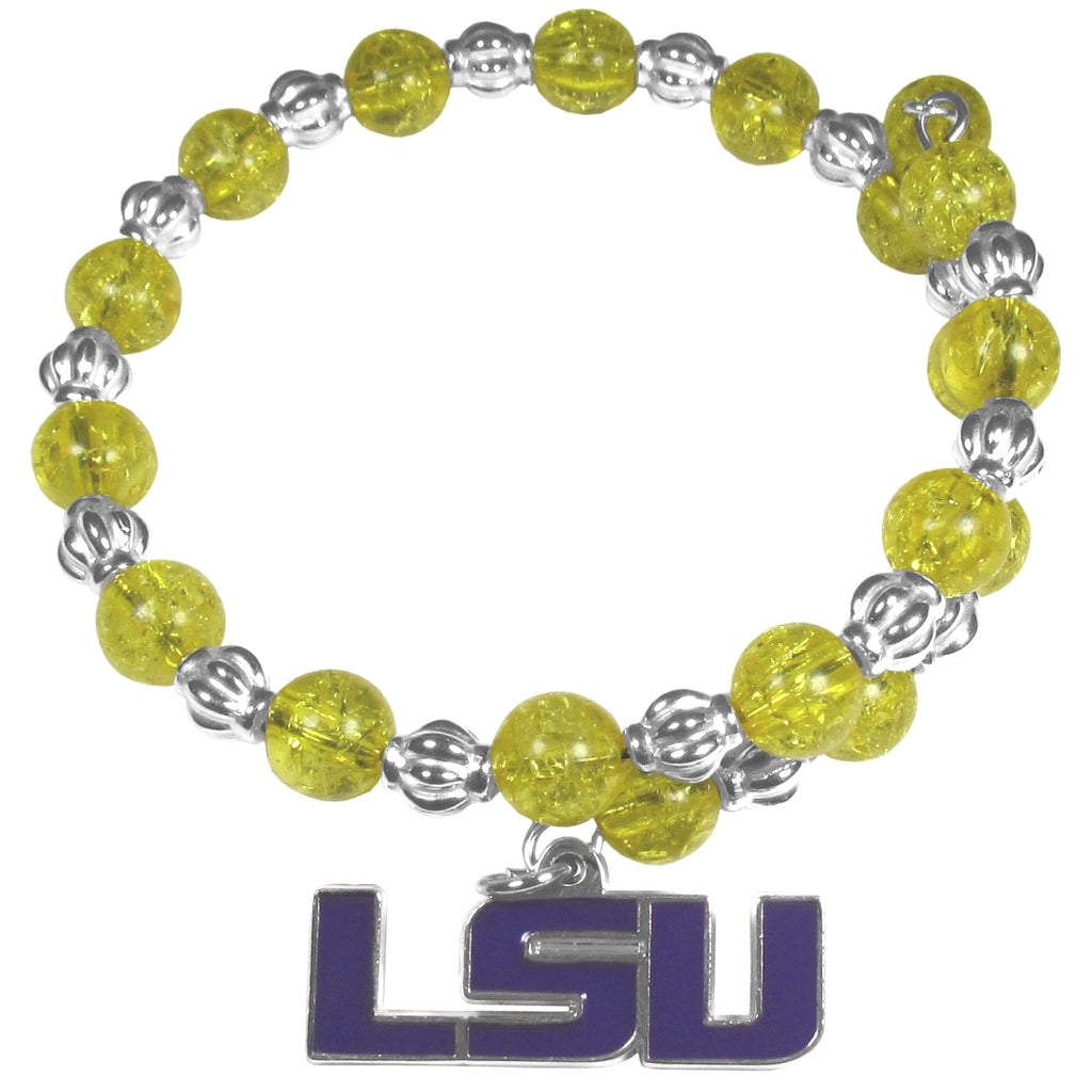 LSU Tigers Bead Memory Wire Bracelet w/ Charm NCAA