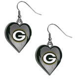 Green Bay Packers Heart Dangle Earrings NFL Football