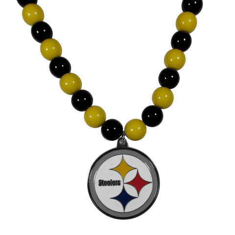 Pittsburgh Steelers Fan Bead Necklace w/ Team Logo - NFL Football