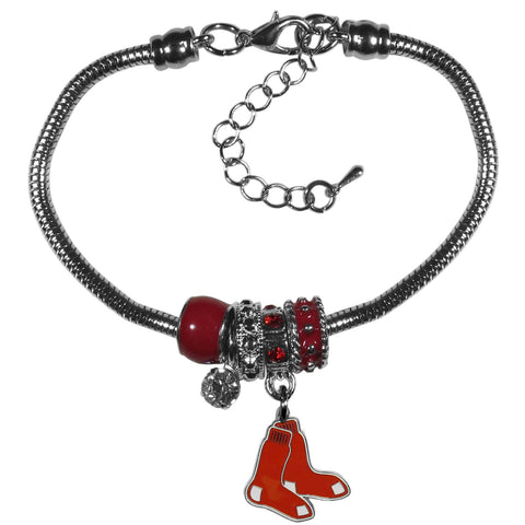 Boston Red Sox Snake Chain Bracelet with Euro Beads MLB Jewelry