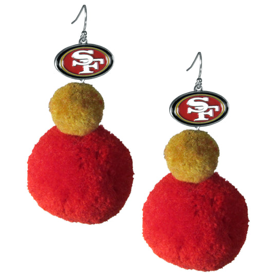 San Francisco 49ers Dangle Pom Pom Earrings (NFL Football)