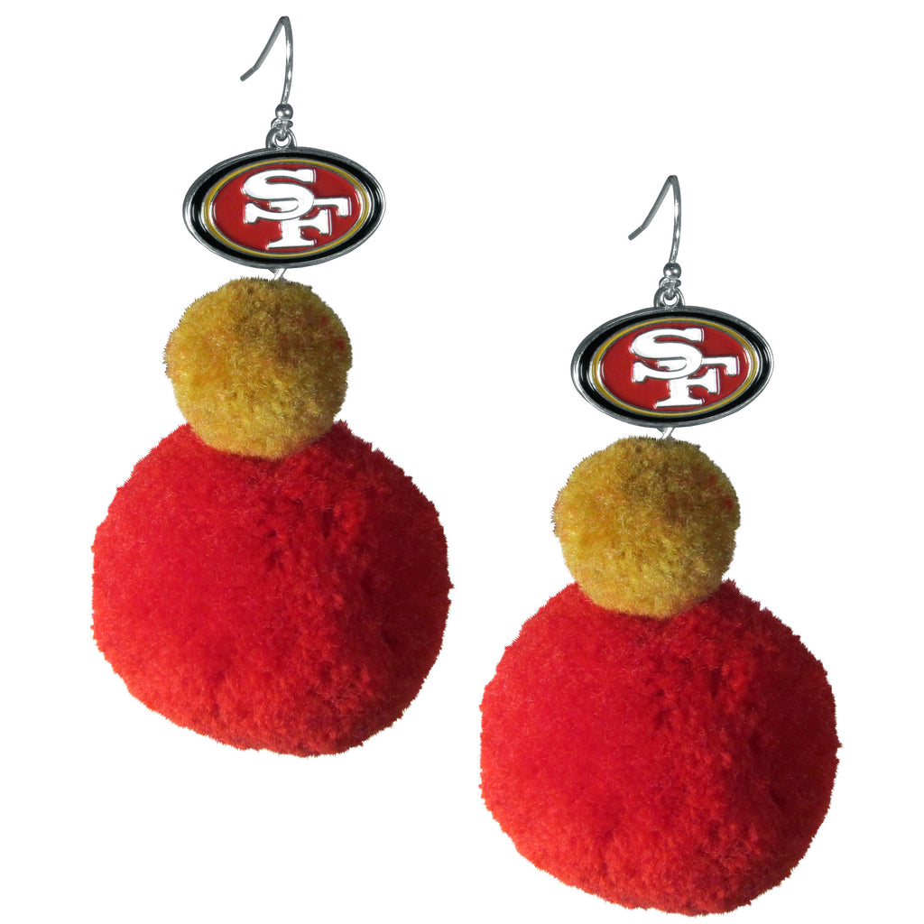 San Francisco 49ers Dangle Pom Pom Earrings (NFL Football)