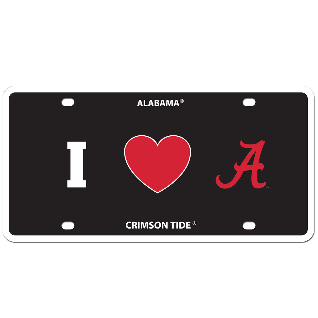 Alabama Crimson Tide Styrene License Plate I Love (Heart) Team Logo NCAA