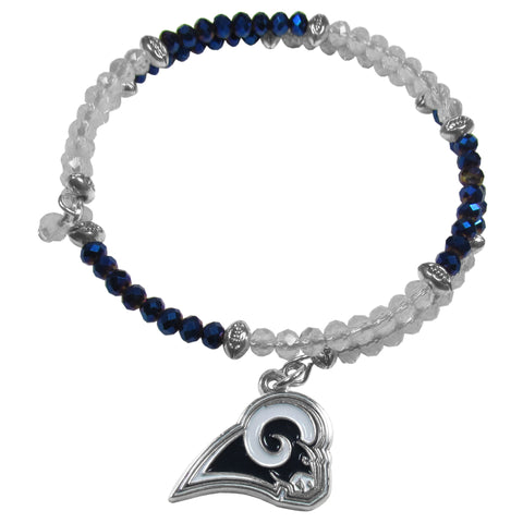 Los Angeles Rams Crystal Memory Wire Bracelet w/ Logo Charm NFL