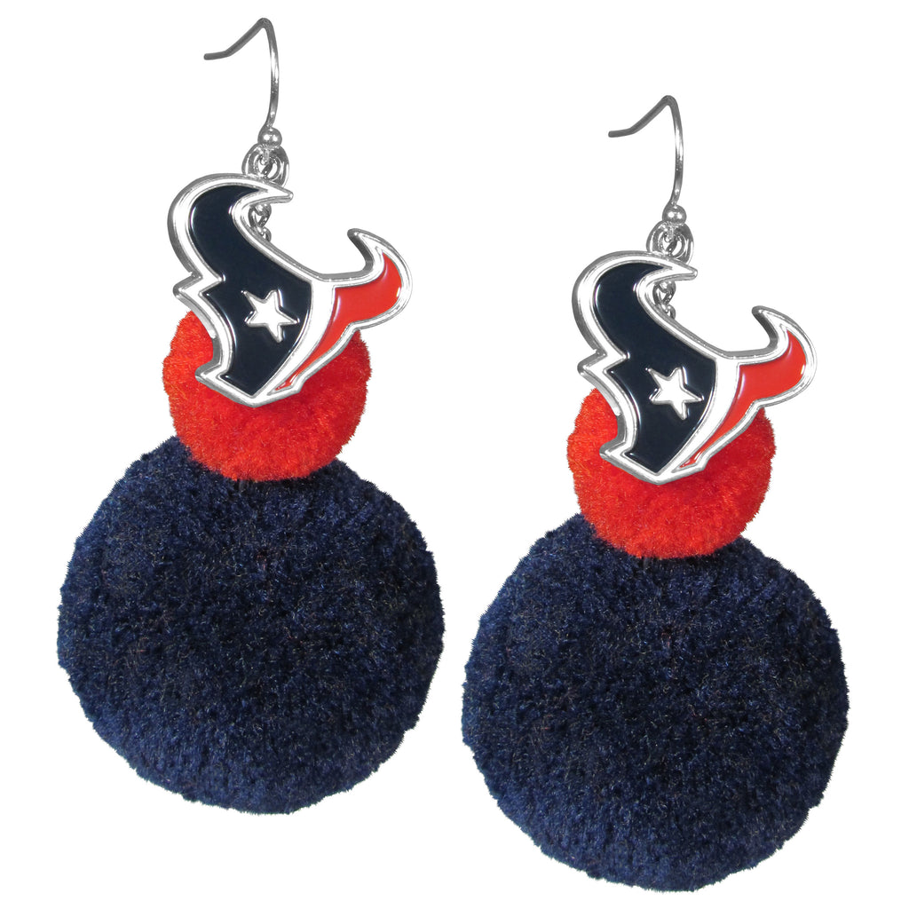 Houston Texans Dangle Pom Pom Earrings (NFL Football)