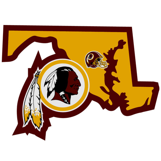 Washington Redskins Home State Vinyl Auto Decal (NFL) Maryland Shape w/Helmet