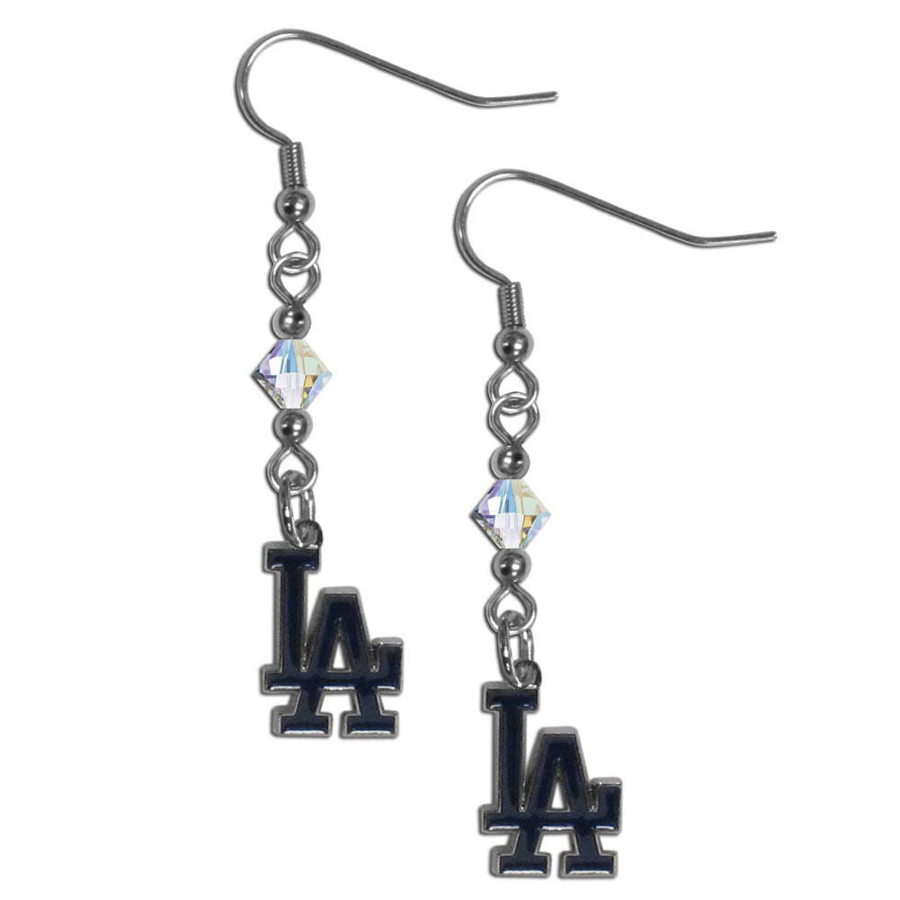 Los Angeles Dodgers Dangle Earrings (Crystal Bead) Licensed MLB Baseball Jewelry