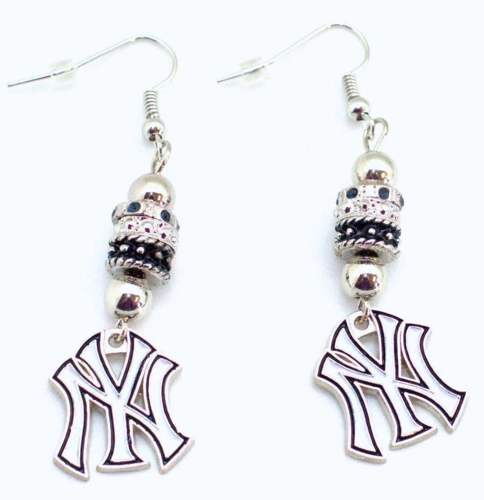 New York Yankees Dangle Earrings (Euro Bead) Licensed MLB Baseball Jewelry