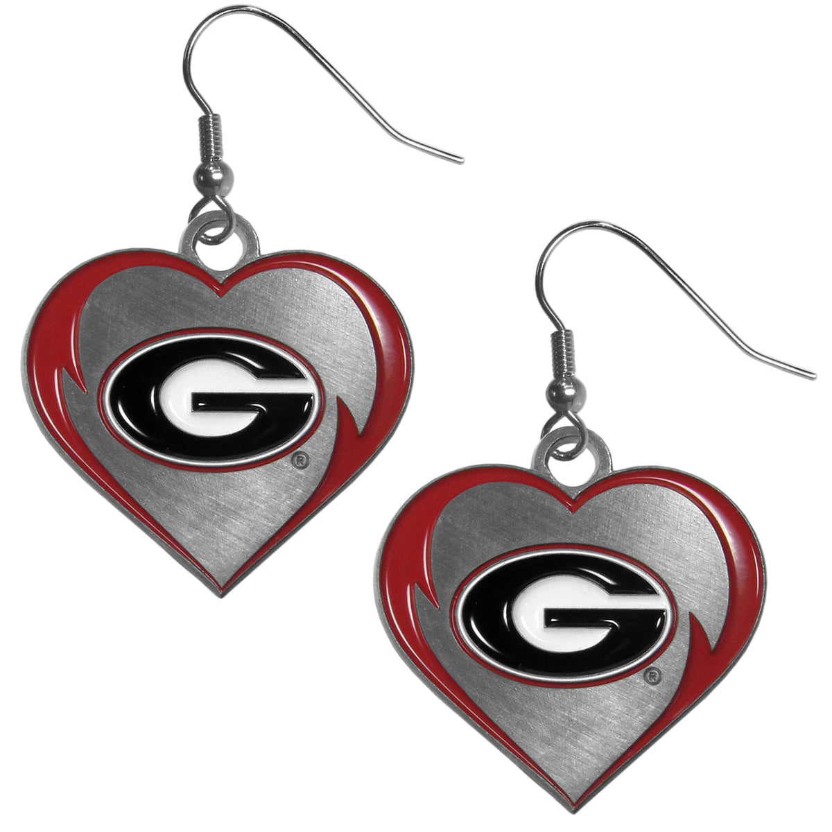 Georgia Bulldogs Heart Dangle Earrings NCAA