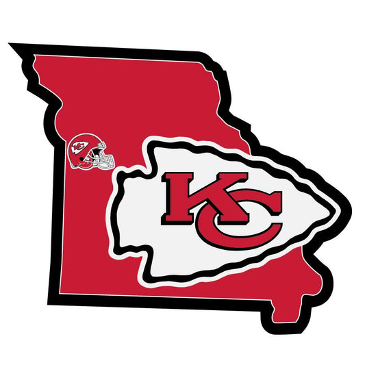 Kansas City Chiefs Home State Vinyl Auto Decal (NFL) Missouri Shape w/ Helmet