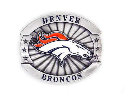 Denver Broncos Over-sized 4" Pewter Metal Belt Buckle (NFL)