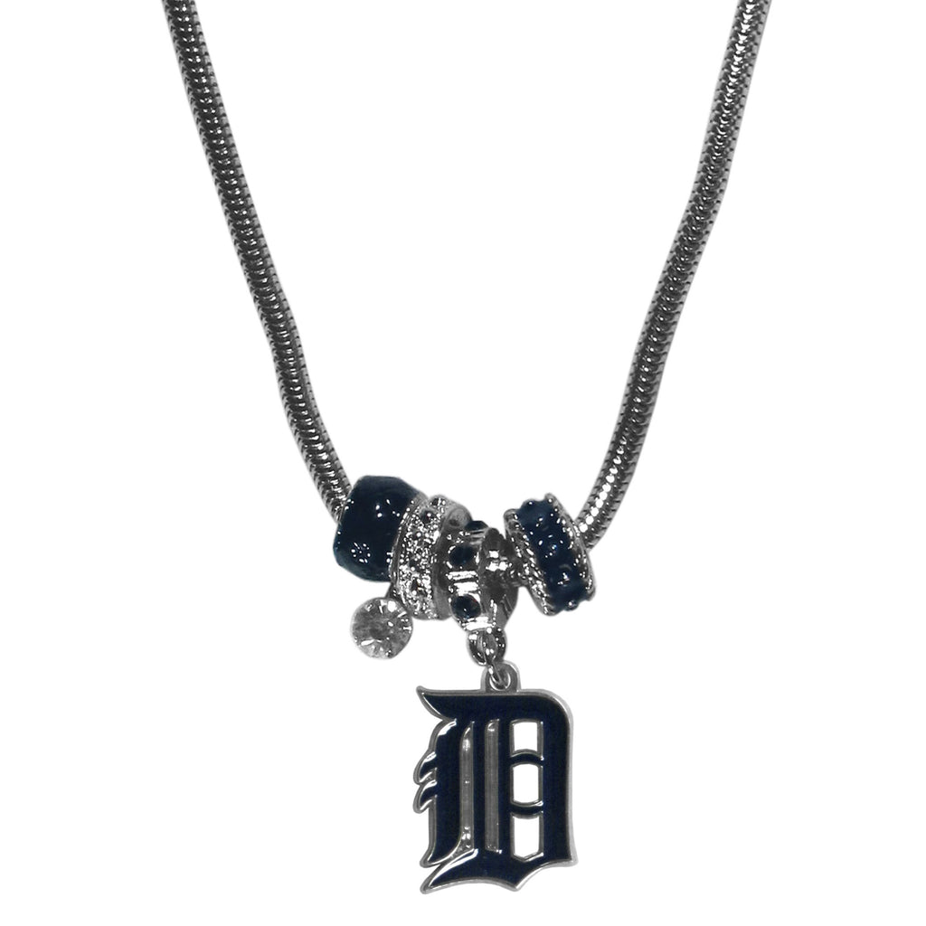 Detroit Tigers Snake Chain Necklace with Euro Beads MLB Jewelry