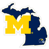 Michigan Wolverines Home State Vinyl Auto Decal (NCAA) Michigan Shape w/ Helmet
