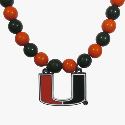 Miami Hurricanes Fan Bead Necklace w/ Team Logo - NCAA