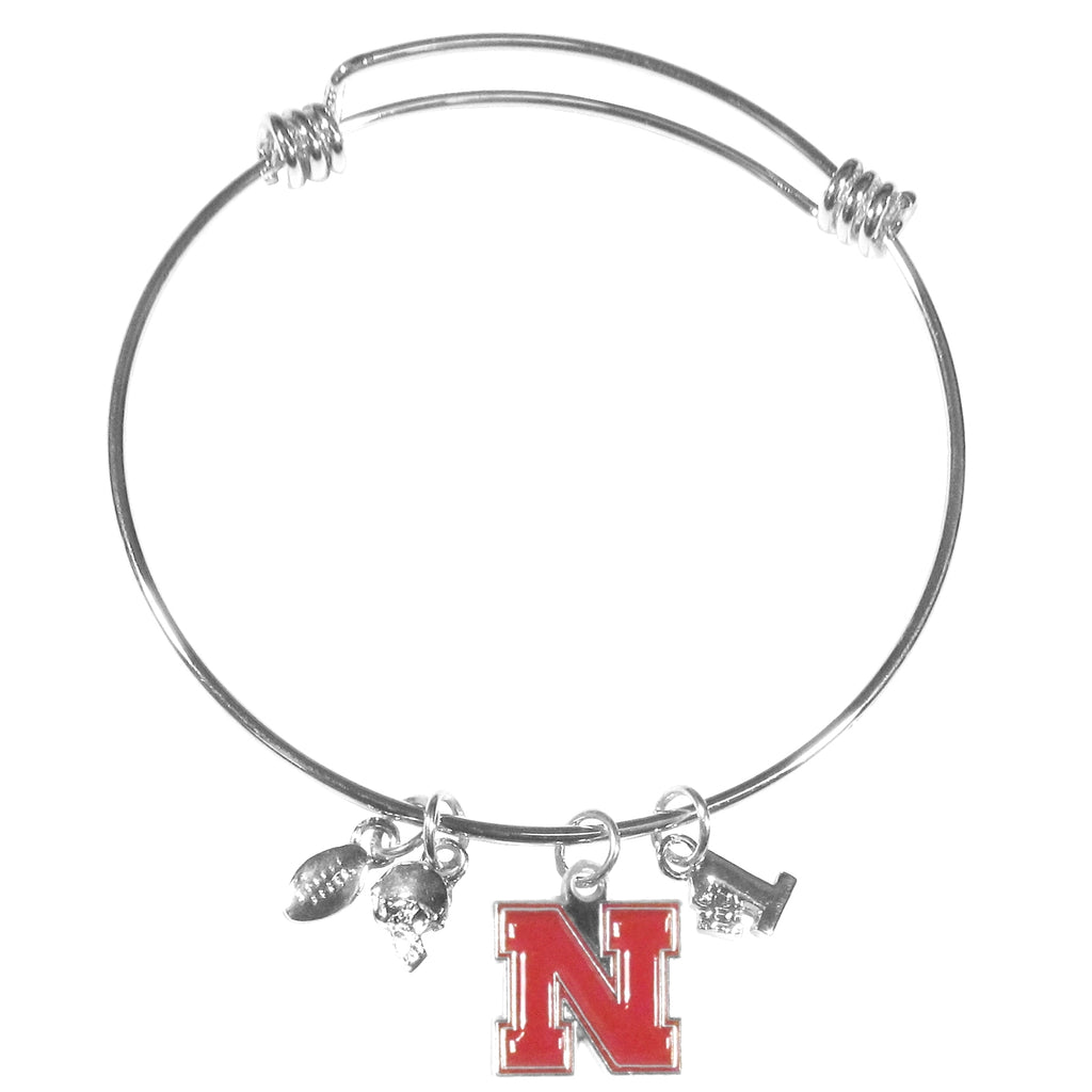 Nebraska Cornhuskers  Wire Bangle Bracelet with Charms NCAA Jewelry