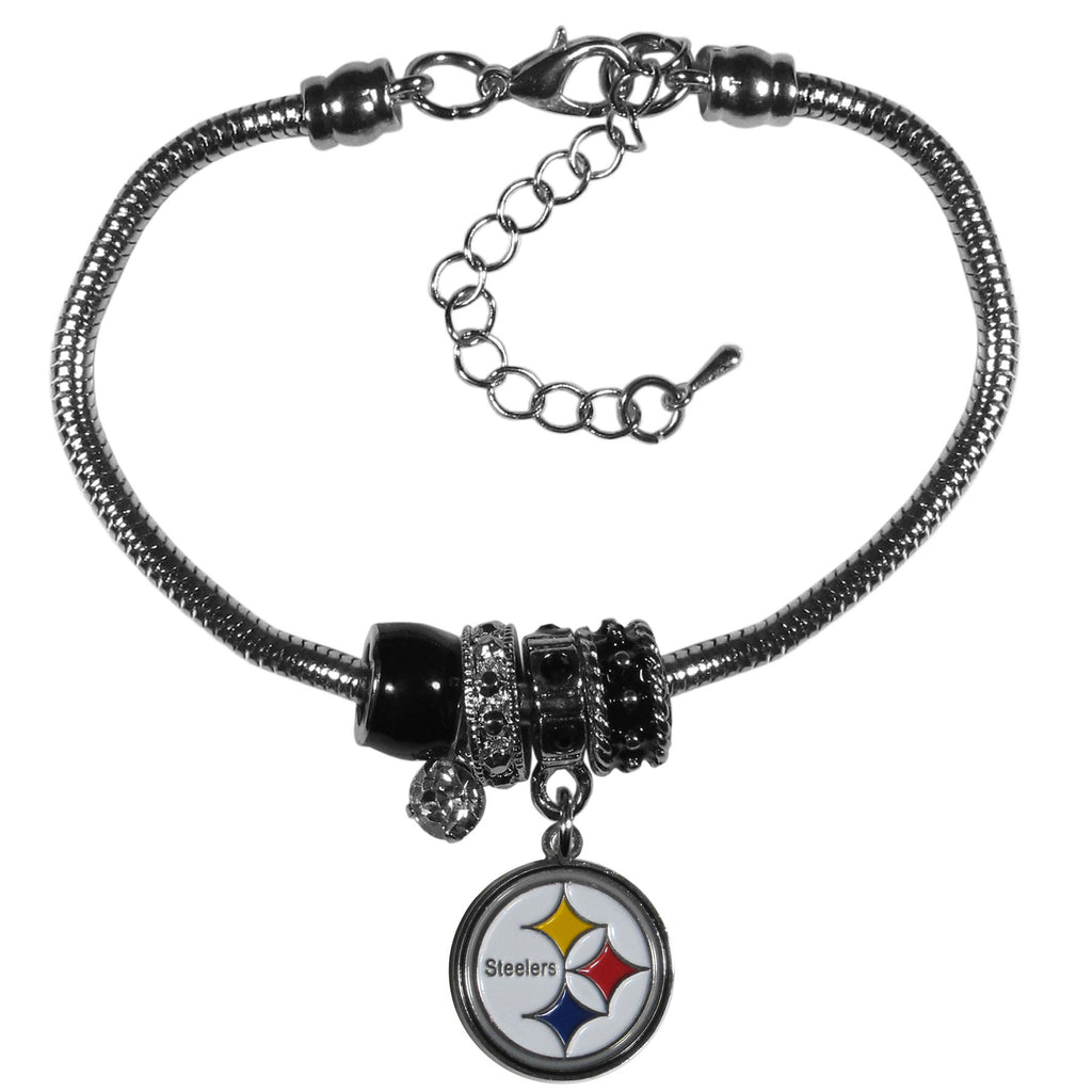 Pittsburgh Steelers Snake Chain Bracelet with Euro Beads NFL Jewelry
