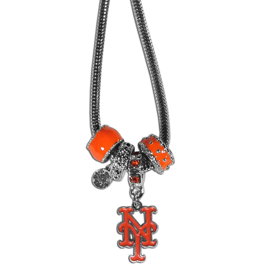 New York Mets Snake Chain Necklace with Euro Beads MLB Jewelry