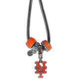 New York Mets Snake Chain Necklace with Euro Beads MLB Jewelry