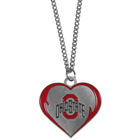 Ohio State Buckeyes 22" Chain Necklace with Metal Heart Logo Charm (NCAA)