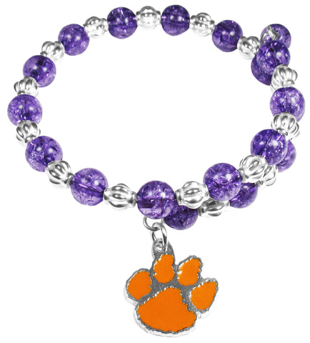 Clemson Tigers Bead Memory Wire Bracelet w/ Charm NCAA