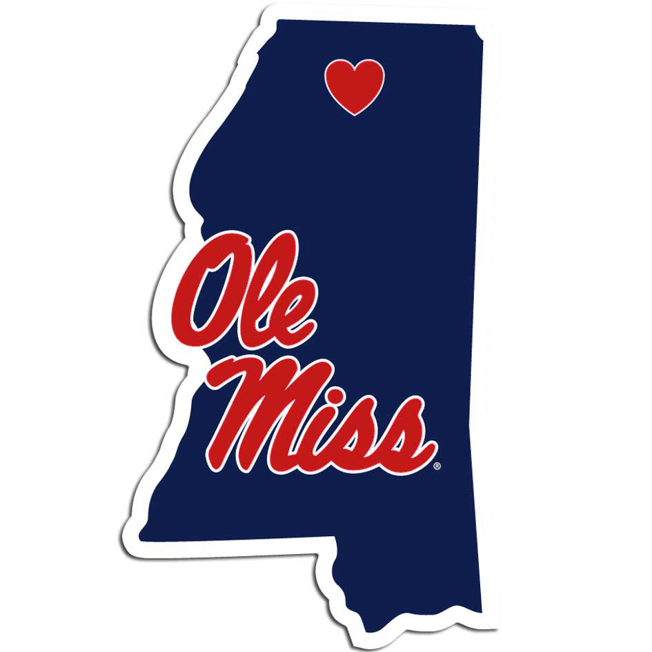 Ole Miss Rebels Home State Vinyl Auto Decal (NCAA) Mississippi Shape