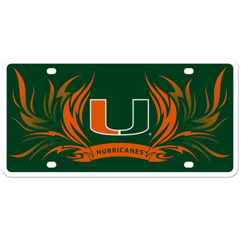 Miami Hurricanes Styrene License Plate with Flames NCAA
