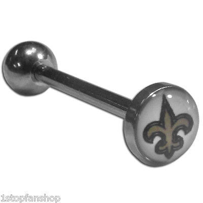 New Orleans Saints Barbell Tongue Ring (Inlaid Logo) NFL Jewelry