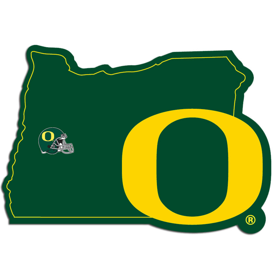 Oregon Ducks Home State Vinyl Auto Decal (NCAA) Oregon Shape w/Helmet