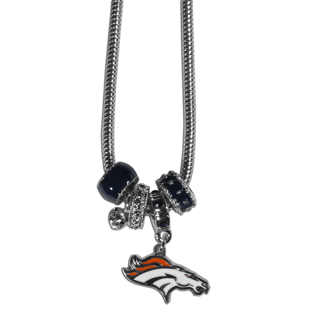 Denver Broncos Snake Chain Necklace with Euro Beads NFL Jewelry