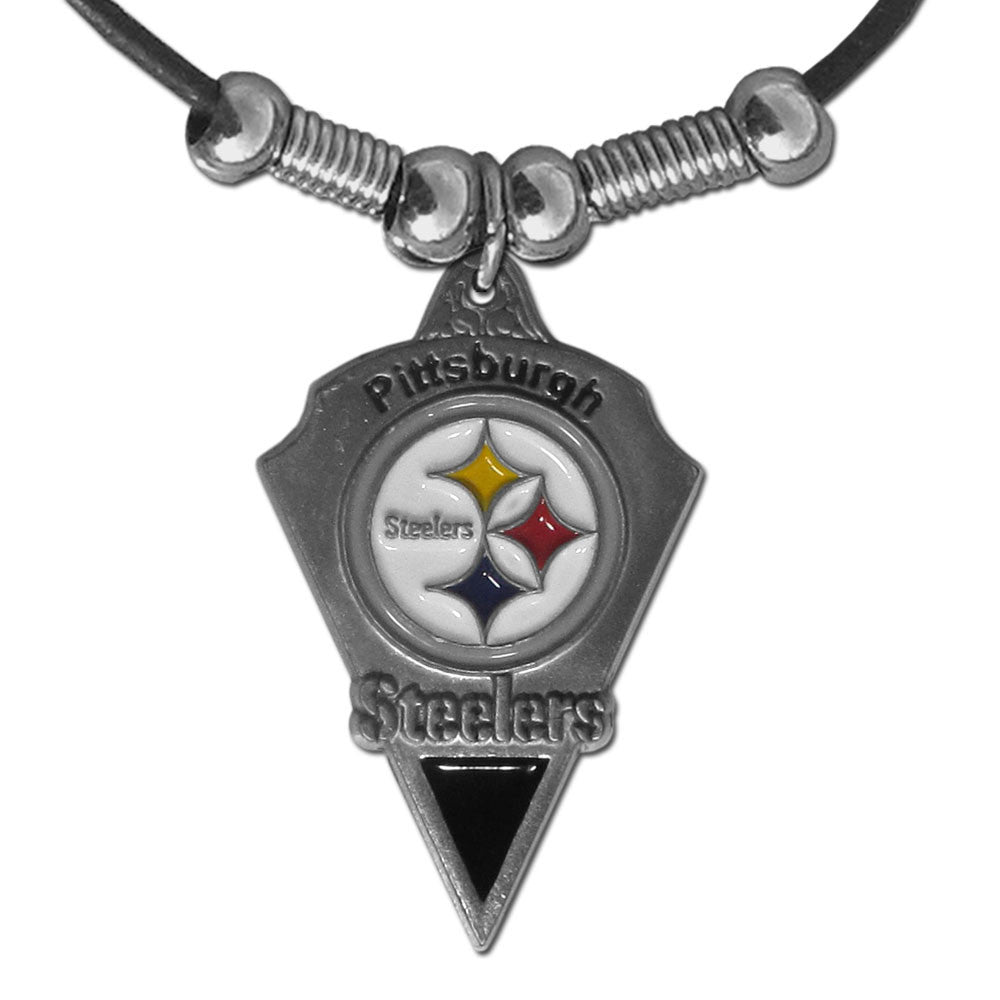 Pittsburgh Steelers Leather Cord Necklace with Metal Logo Pendant - NFL