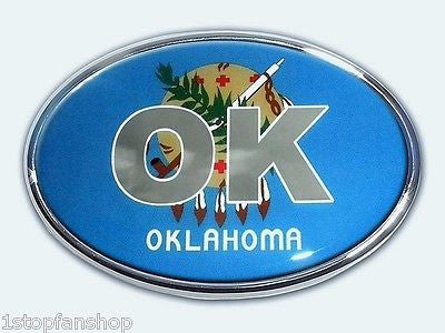 Oklahoma State Flag Chrome Auto Emblem (Oval with Color)