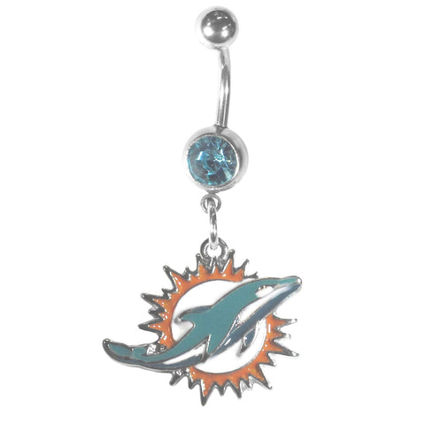 Miami Dolphins Navel Belly Ring with Dangle Charm (Logo) NFL Football