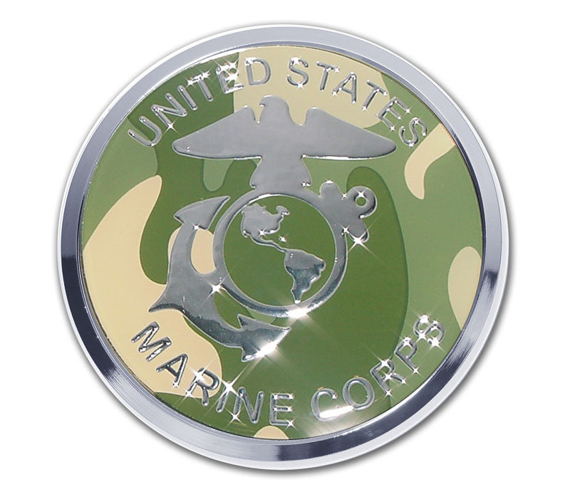 U.S. Marine Corps Chrome Metal Auto Emblem (Camo Seal)