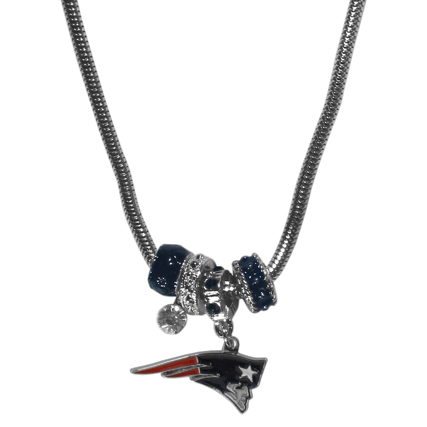 New England Patriots Snake Chain Necklace with Euro Beads NFL Jewelry