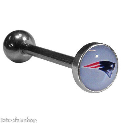 New England Patriots Barbell Tongue Ring (Inlaid Logo) NFL Jewelry