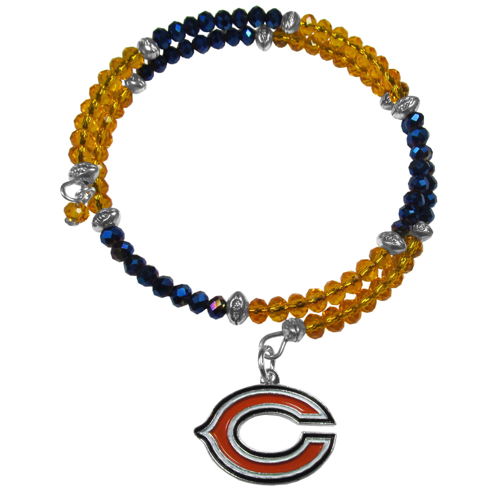 Chicago Bears Crystal Memory Wire Bracelet w/ Logo Charm NFL