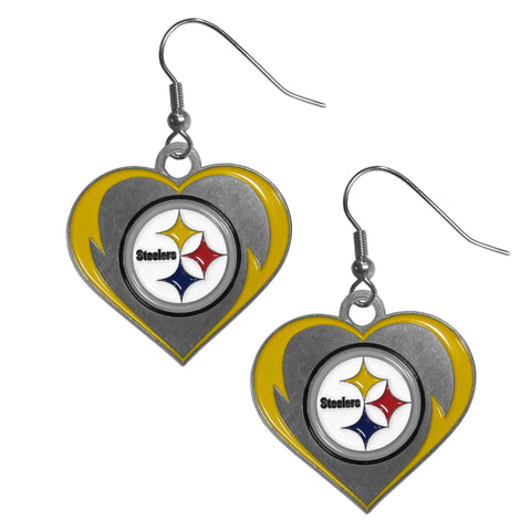 Pittsburgh Steelers Heart Dangle Earrings NFL Football