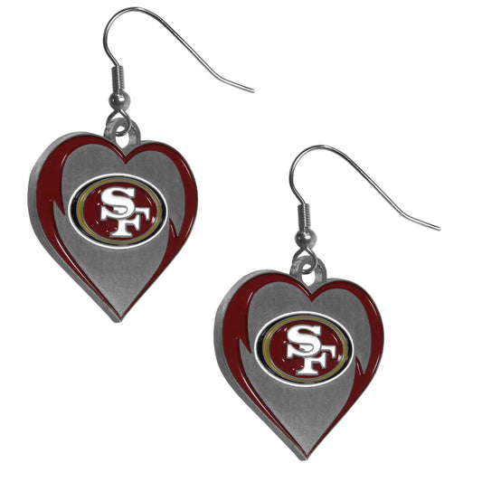San Francisco 49ers Heart Dangle Earrings NFL Football
