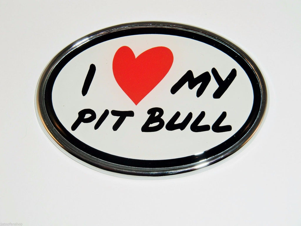 I Love My Pit Bull Chrome Auto Emblem (Oval) (Pet)
