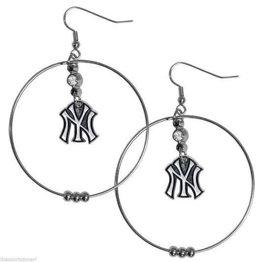New York Yankees 2 inch Hoop Earrings MLB Licensed Baseball Jewelry