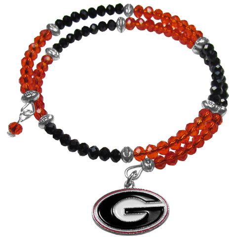 Georgia Bulldogs Crystal Memory Wire Bracelet w/ Charm NCAA