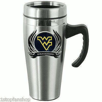 West Virginia Mountaineers 14 oz Stainless Steel Travel Mug with Handle & Flames (NCAA)