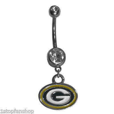 Green Bay Packers Navel Belly Ring with Dangle Charm (Logo) NFL Jewelry