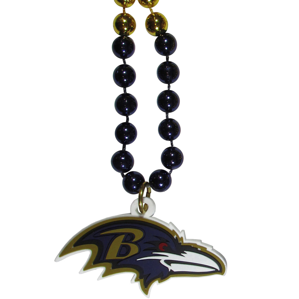 Baltimore Ravens Mardi Gras Beads Necklace with Team Logo - NFL Football