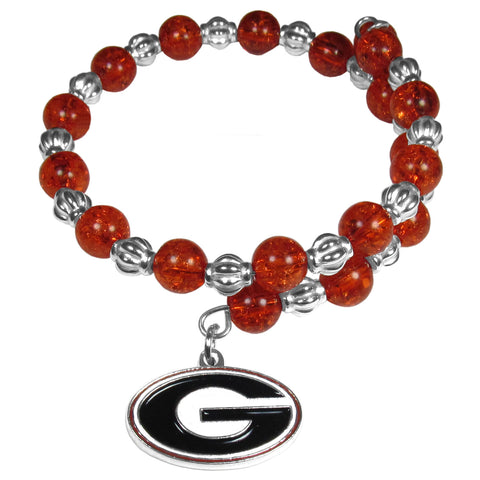 Georgia Bulldogs Bead Memory Wire Bracelet w/ Charm NCAA