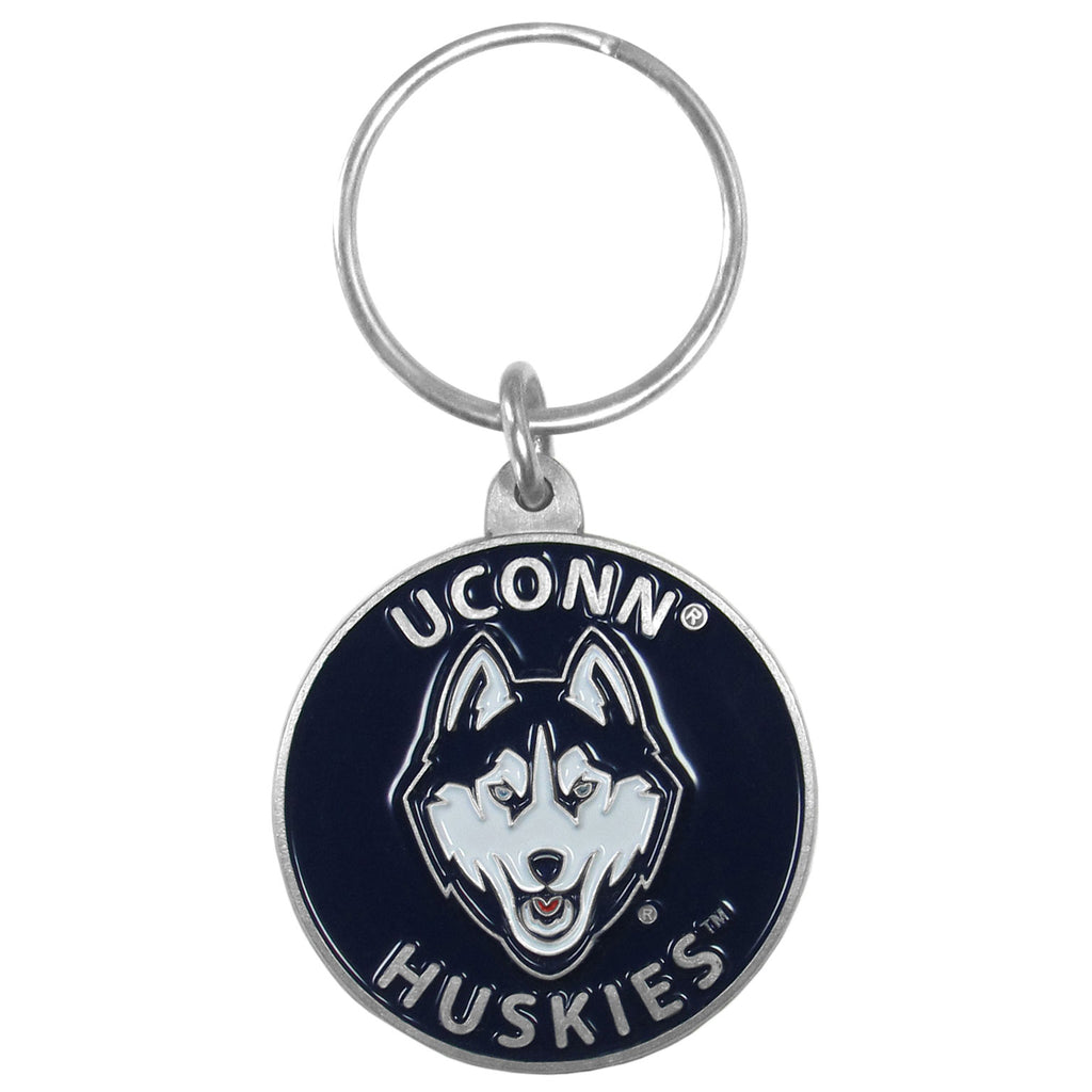 UCONN Huskies 3-D Metal Key Chain NCAA Licensed (Round)